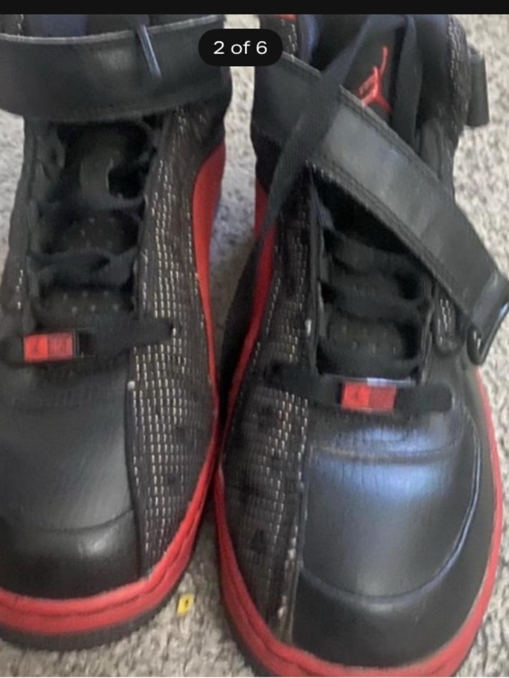 Big Kids boys 5.5 Air Force One Jordan’s Retro in black with red accents - Picture 2 of 6